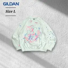 GILDANギルダンスウェットトレーナーユニセックスペンキ加工ホワイト白L