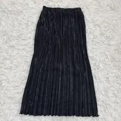 【ローリーズファーム】 ロングプリーツスカート F 黒 光沢 上品 きれいめ