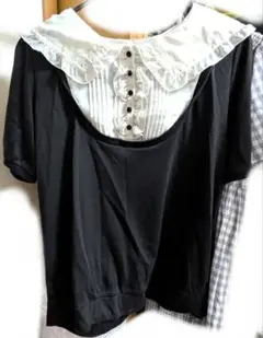 フリル付き黒半袖シャツ ダークコケット ゴスロリ ホラゲ服