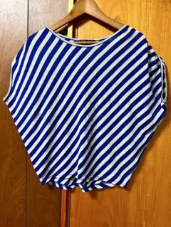 【美品】Green Label Relaxing青と白ストライプフレンチスリーブ
