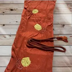 絹100％帯揚げ＆帯締め セット＊橙×黄花＊華やか上品＊成人式・お茶席にも