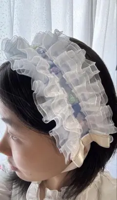 ロリィタ ヘッドドレス 水色フリル甘ロリ 地雷系 Angelic Pretty風