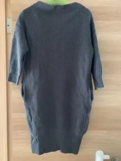 ROPE' 36サイズS グレー 七分袖リブ編みニットワンピース 膝丈