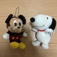 ミッキーマウススヌーピーぬいぐるみキーホルダー２個セット