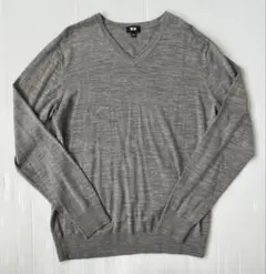 UNIQLO ユニクロ ファインメリノ セーター ニット Vネック グレー L
