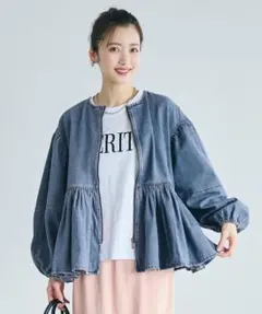 完売品❤ coca デニムギャザーアウター　デニムギャザーブルゾン　L