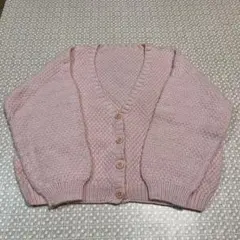 ハンドメイド 手編み　ニットカーディガン　パステルピンク