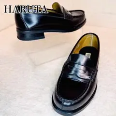 HARUTA ブラック カジュアルキルトローファー フリンジ バックル幅広め 
