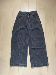 レオパード柄 ブラックデニム ワイドパンツ