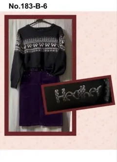 Heather リボン柄 ジャガードニット ブラック