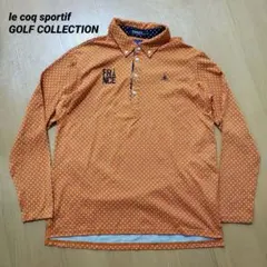 ルコックスポルティフ　ゴルフ　ポロシャツ　長袖　オレンジ　ドット柄　水玉　LL