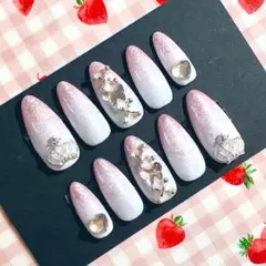 ピンクラメグラデーション　ネイルチップ