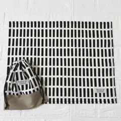 格子柄(ブラック) ランチョンマット&給食袋セット　ハンドメイド