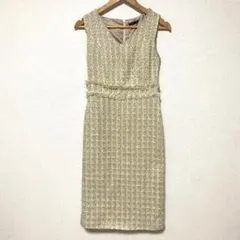 MOTF PREMIUM ツイード Vネック 膝丈 タイトドレス ゴールド