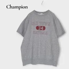 チャンピオン 半袖スウェット プルオーバー カレッジロゴ ワッペン M グレー