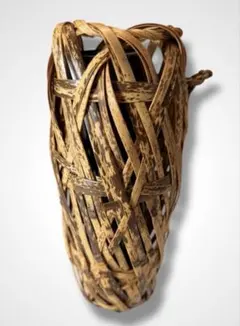 #竹工芸 竹編み花籠 花入 ウリ籠 木製落とし付　S-8