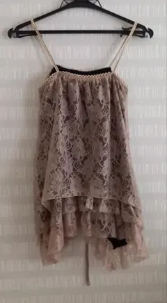 レース アシンメトリーキャミソール ベージュ(ロングキャミソール)