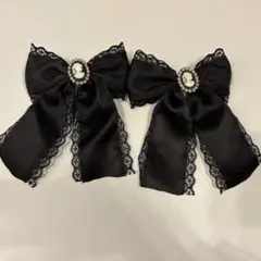 地雷系 量産型 黒 サテン リボン ヘアピン 2個セット