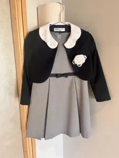 ジャケット付ワンピース ライトグレー&紺　115cm