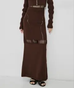 FETICO メッシュニットマキシスカートブラウンのサムネイル
