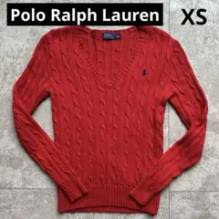 Polo Ralph Lauren ケーブルニット Ｖネック レッド　ポニー刺繍