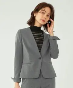 美品 TWサージ ノーラペル ジャケット マシンウォッシャブル カチリラ