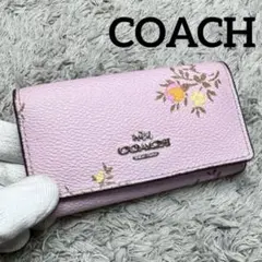 COACH コーチ キーケース PVC×レザー 花柄 ピンク