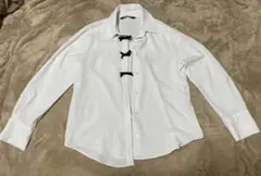 ZARA ホワイト 長袖シャツ 黒リボン付き ブラウス S