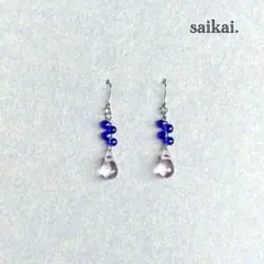 [1094-004]ガラスドロップ2種のピアス ピンク ブルー ハンドメイド
