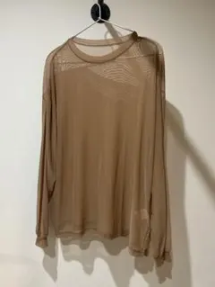 ベージュ 長袖 シースルートップス