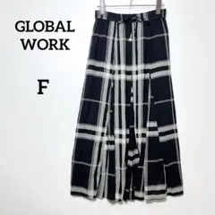 グローバルワーク チェック柄 ロング フレアスカート 『F』 大人っぽい
