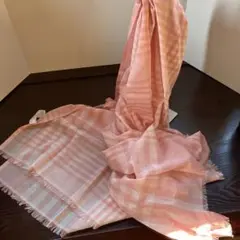 未使用　ピンク チェック柄 ストール 大判　綿100%軽やかサクラカラー