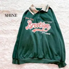 シーイン ハーフジップ長袖トレーナー スウェット ビックロゴ 襟付き ゆるだぼ