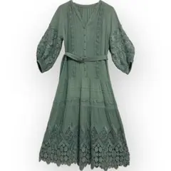 Diagram／グレースコンチネンタルレース切替ワンピースグリーン36上品 美品