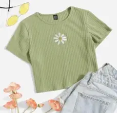SHEIN デイジー刺繍 リブTシャツ 半袖のサムネイル