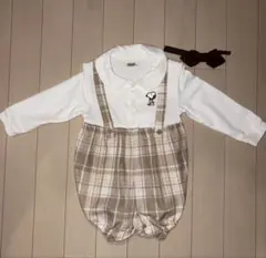 スヌーピー チェック柄ロンパース 80cm