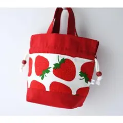 ハンドメイド　保冷・保温巾着ミニトート　巾着袋　いちご