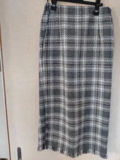 チェック柄タイトスカート グレー系 ウール混紡