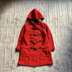 ダッフルコート M レッド フード付き ロング丈 チェック裏地 クリスマス