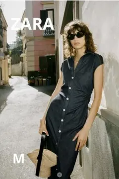 新品⭐️♥️ZARA♥️フィット ミディ シャツ ワンピー デニム ブルー M