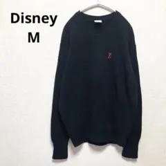 【Disney】ネイビー Vネック セーター ミッキーの刺繍 ユニセックス M