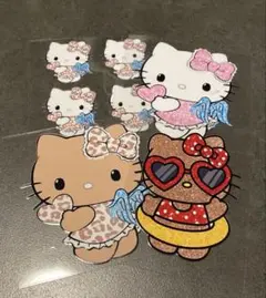 ハーフカプラ　ハローキティ 防水シール 4枚セット　日焼けキティ