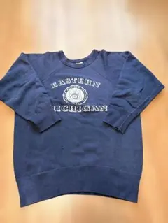 60's HANES flocky sweat shirtカレッジスエットナス紺