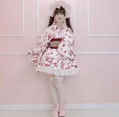 まゆろん 苺とリボンの浴衣セットMサイズ ロリータ風のサムネイル