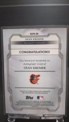 【MLB】DEAN KREMER 直筆autoカード　2019