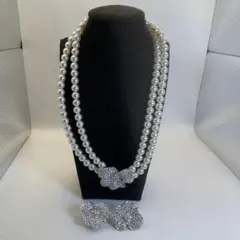 【パール調ネックレス＆フラワーイヤリングセット】