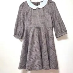 Cherite　スカラップ襟　チェック柄　ミニワンピース　ブラウンのサムネイル