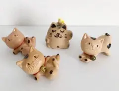 鈴付き猫 置物 4点セット