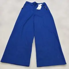 レディース パンツ ブルー Mサイズ 起毛ワイドマリンパンツ