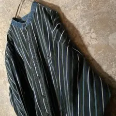 ストライプ柄 総柄 2XL デニム地 グリーン ブルー 少し厚手 長袖シャツ